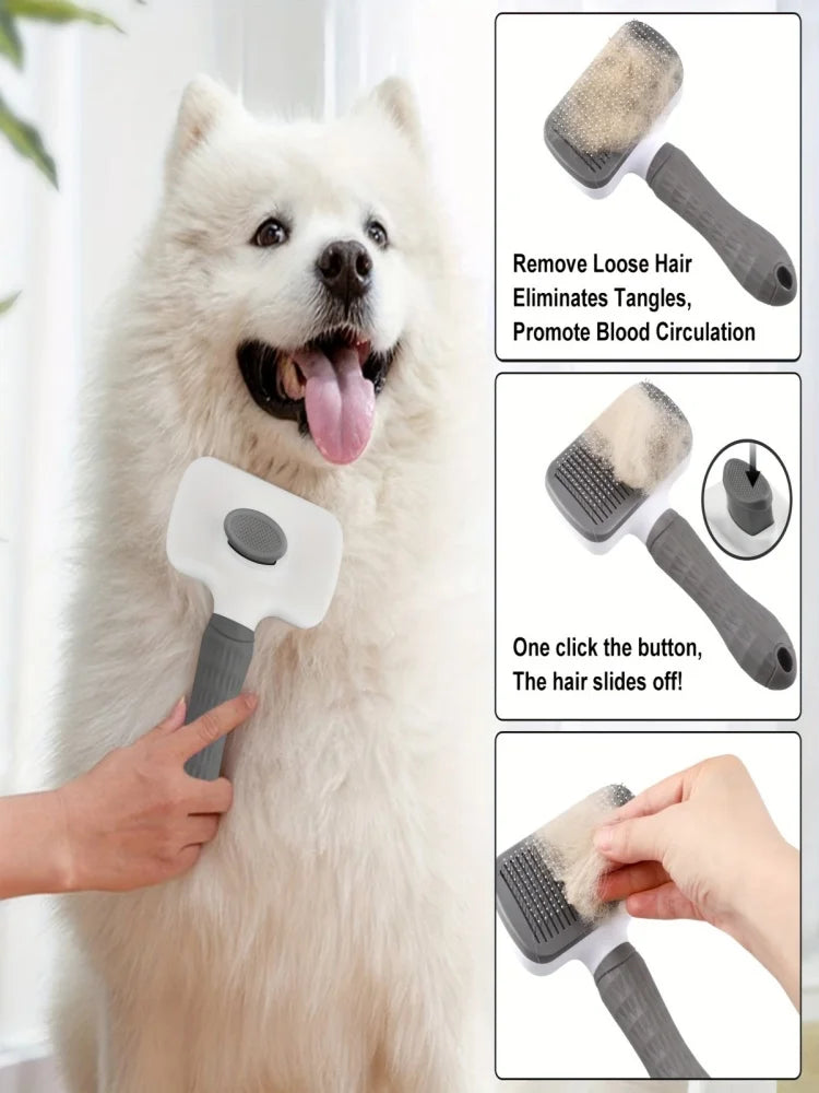 SELF-CLEANING PET MASSAGE & GROOMING BRUSH FOR CATS AND DOGS