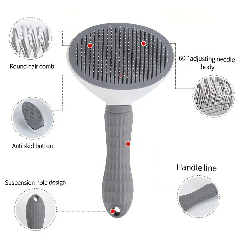 ONE-CLICK SELF-CLEANING PET HAIR REMOVAL COMB FOR DOGS & CATS