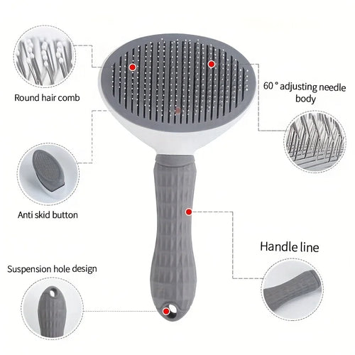 ONE-CLICK SELF-CLEANING PET HAIR REMOVAL COMB FOR DOGS & CATS