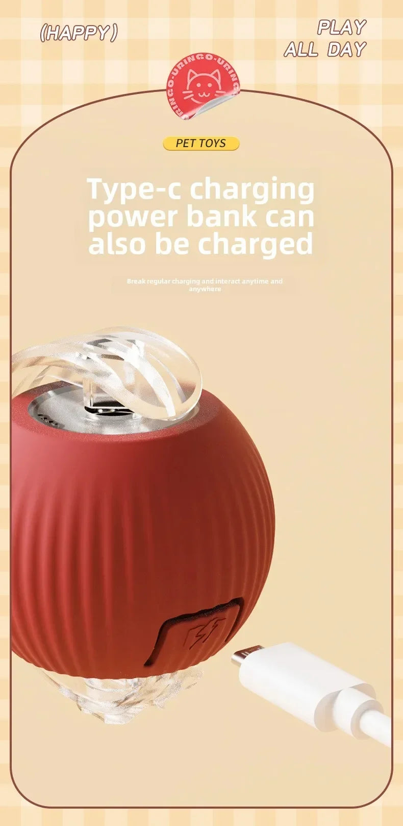 SMART RECHARGEABLE INTERACTIVE ROLLING BALL TOY FOR CATS AND DOGS