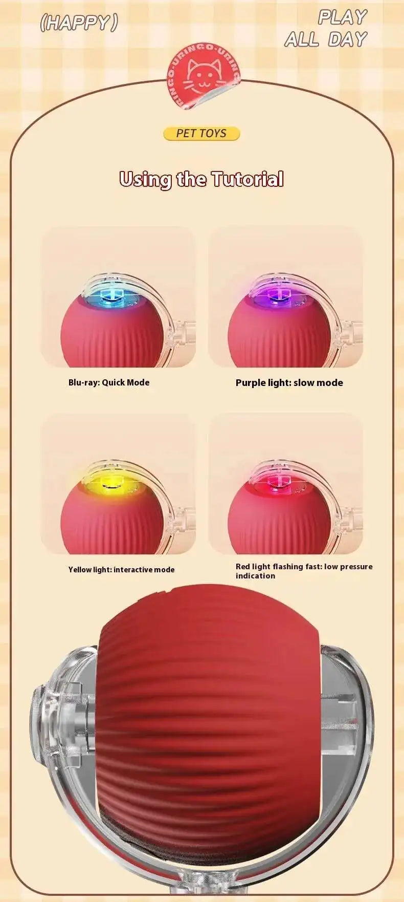 SMART RECHARGEABLE INTERACTIVE ROLLING BALL TOY FOR CATS AND DOGS