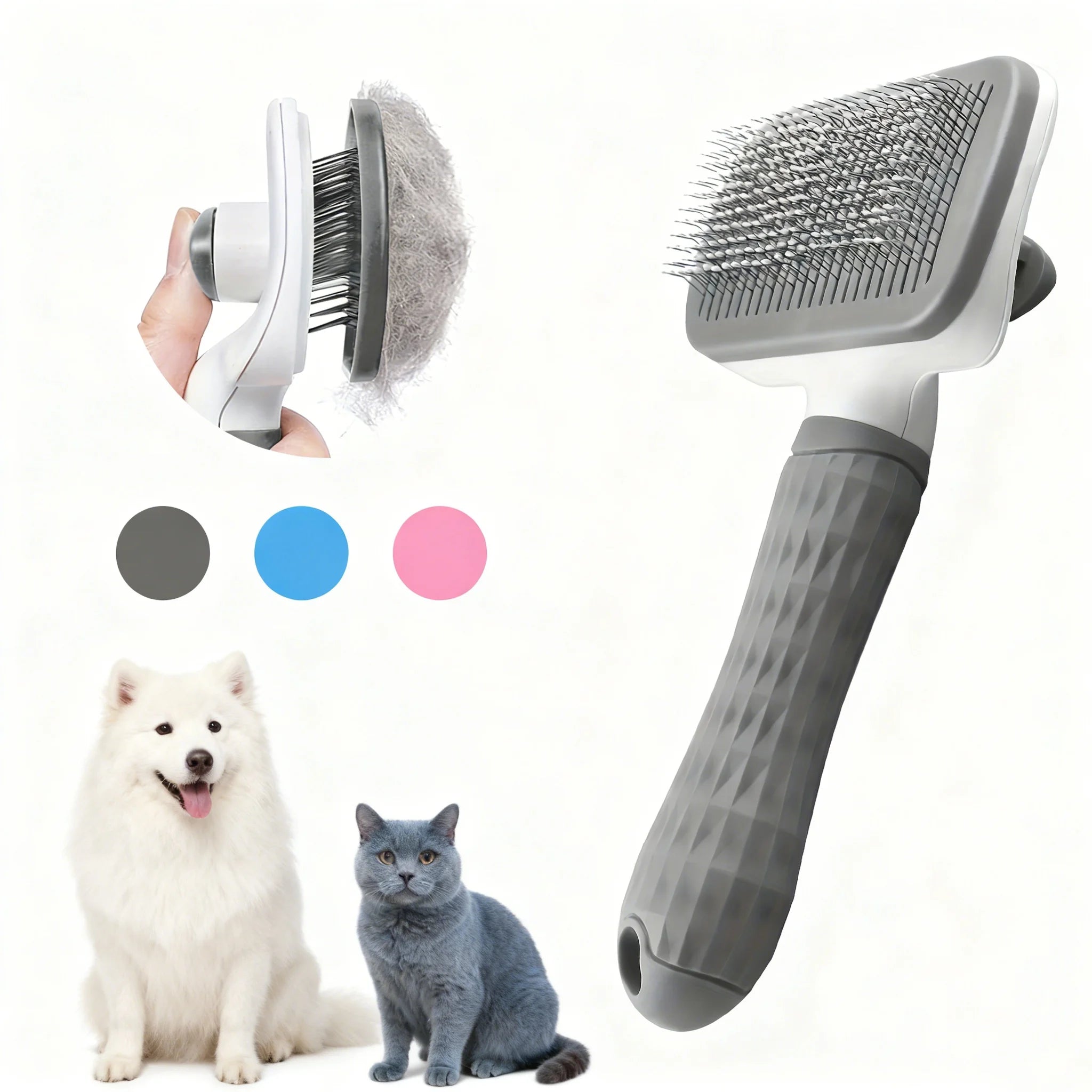 SELF-CLEANING PET MASSAGE & GROOMING BRUSH FOR CATS AND DOGS