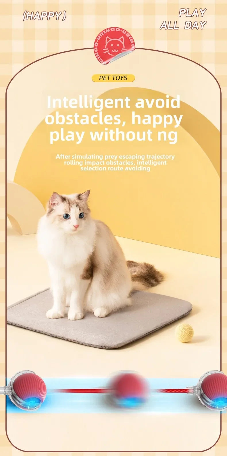 SMART RECHARGEABLE INTERACTIVE BALL ROLLING TOY FOR CATS AND DOGS